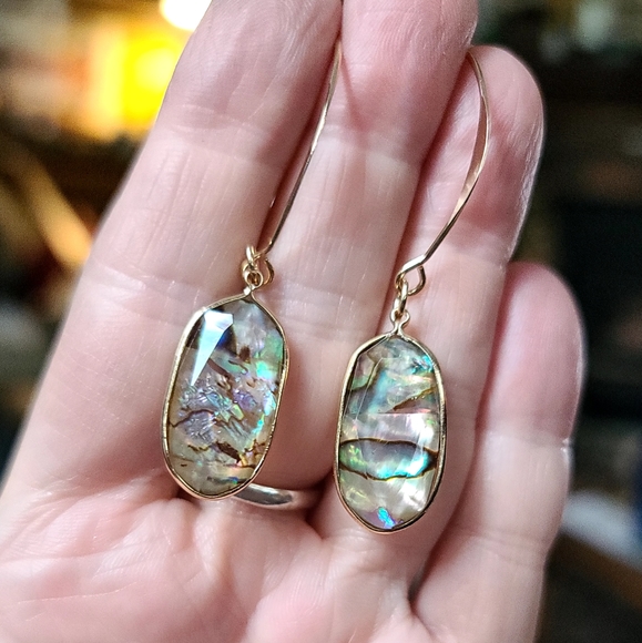 Abalone 14k gold handmade earrings - Picture 3 of 9